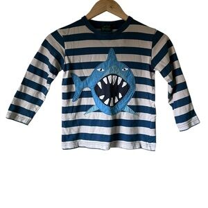 Mini Boden Shark Graphic Striped Long Sleeve Crewneck Top 5-6 years